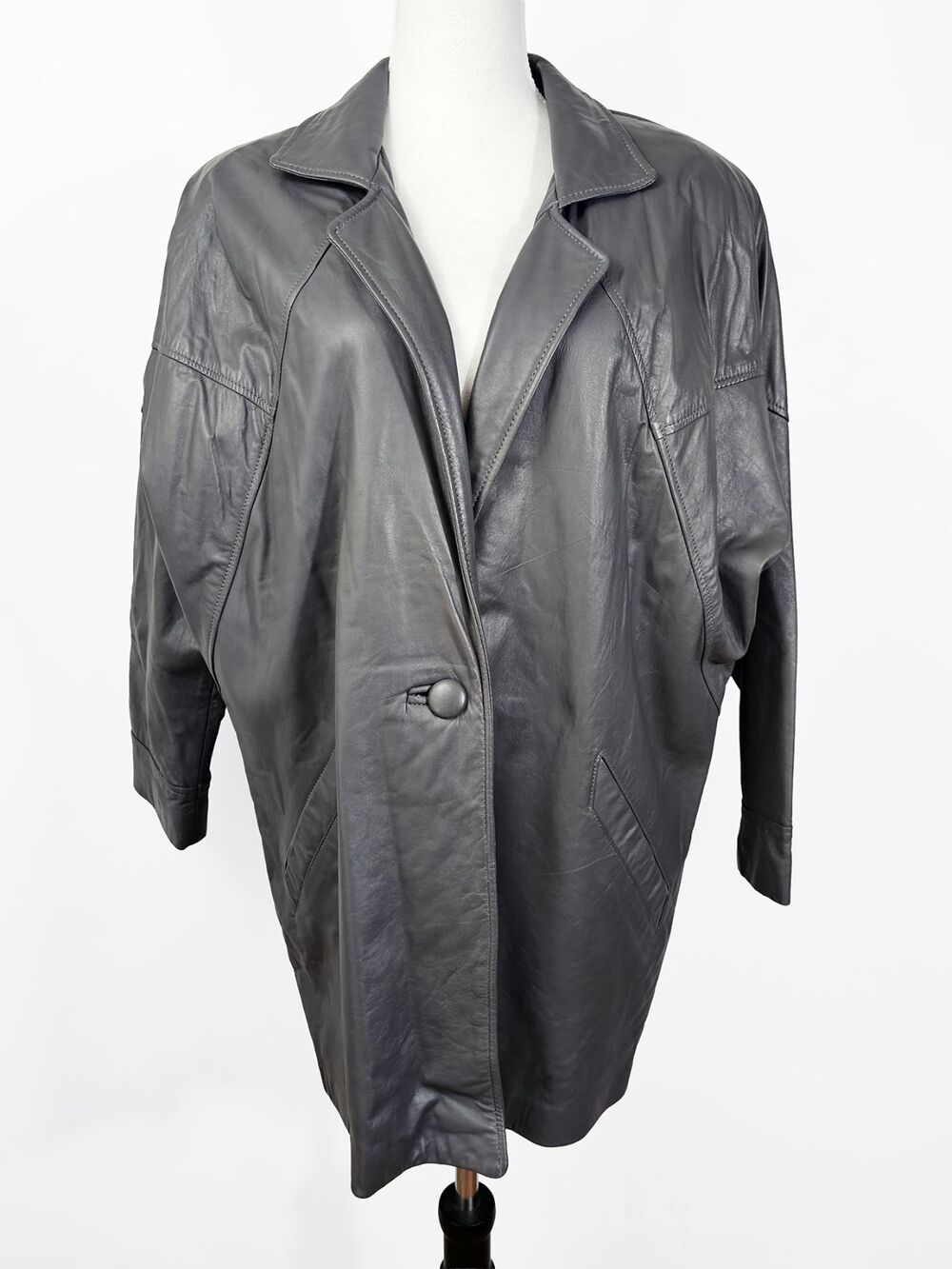 Tibor Leather Medium Women's Vintage Gray 80s  90s Jacket Dolman Oversized